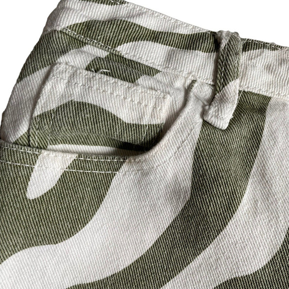 Shein Jeans High Waisted Zebra Striped Off White Green Straight Leg Denim XS NEW - Picture 11 of 14